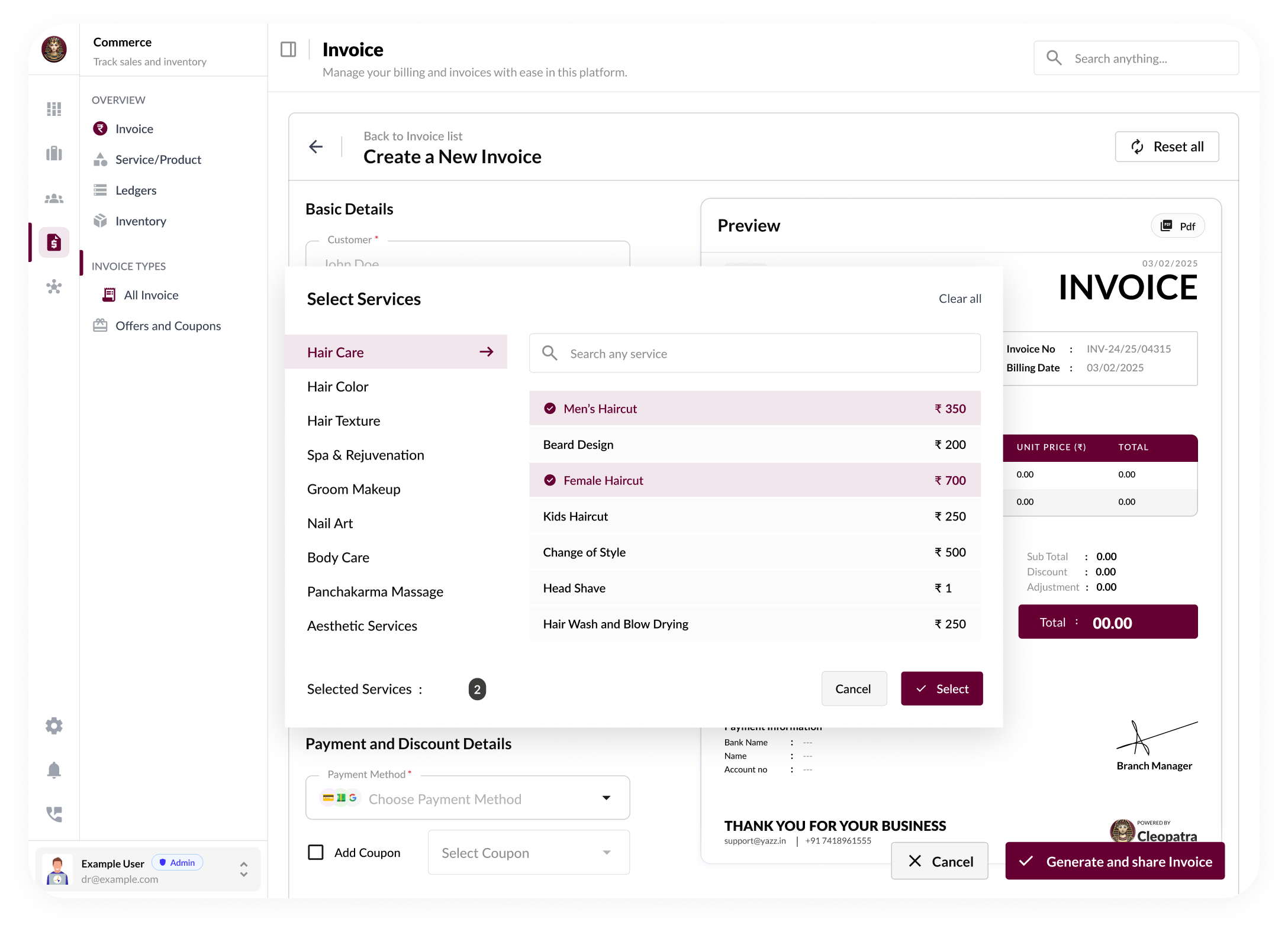 Billing feature: Linked to Appointments & Services