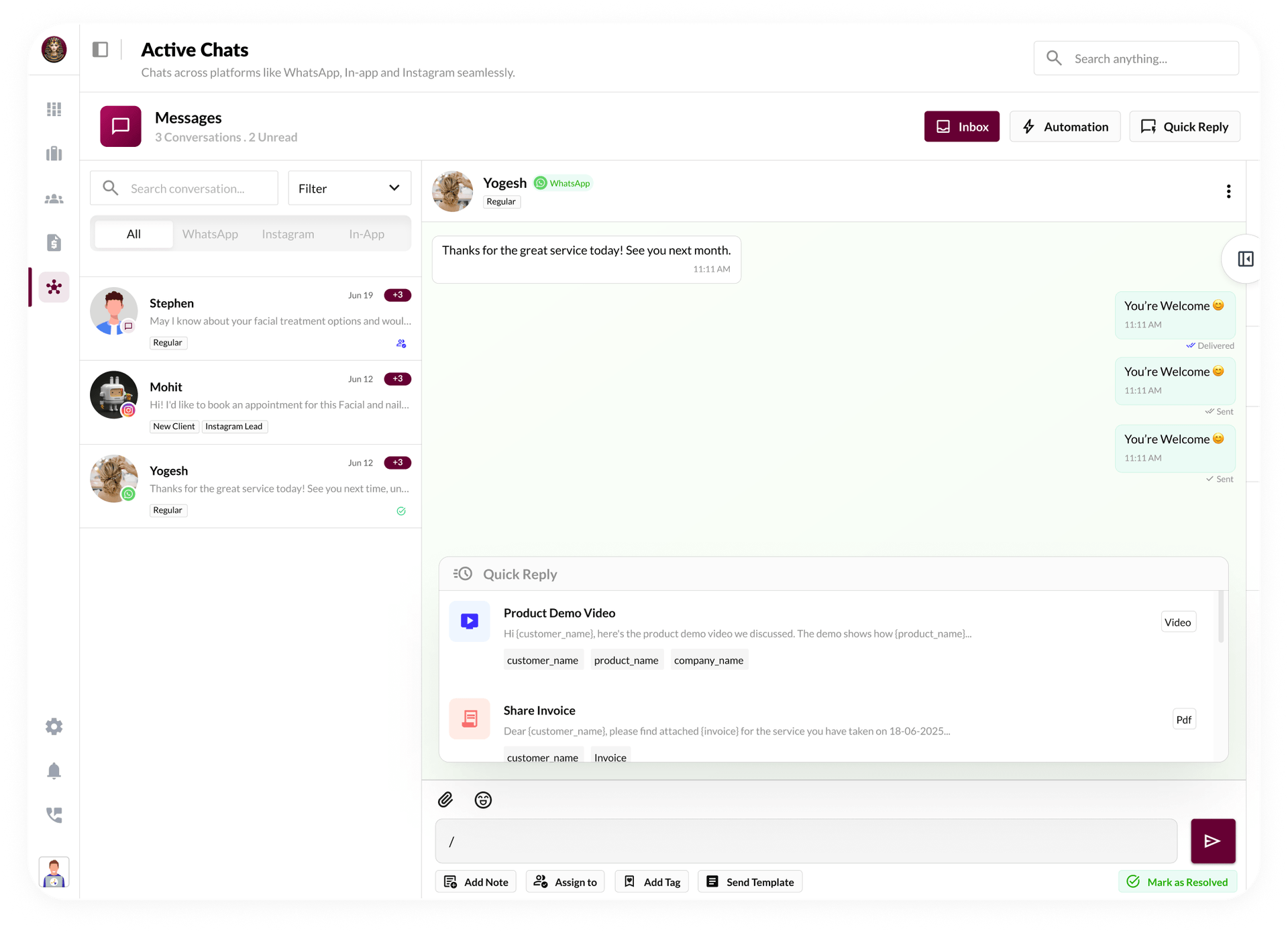 Customer Management feature: Integrated Communication