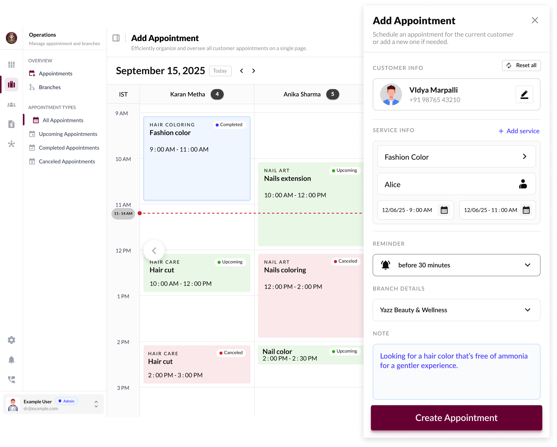 Scheduling feature: Automated Reminders