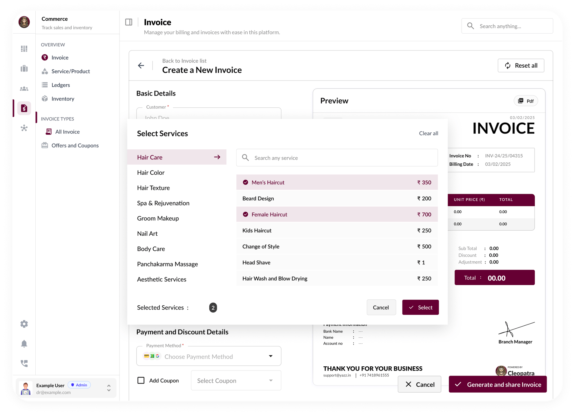 Billing feature: Linked to Appointments & Services