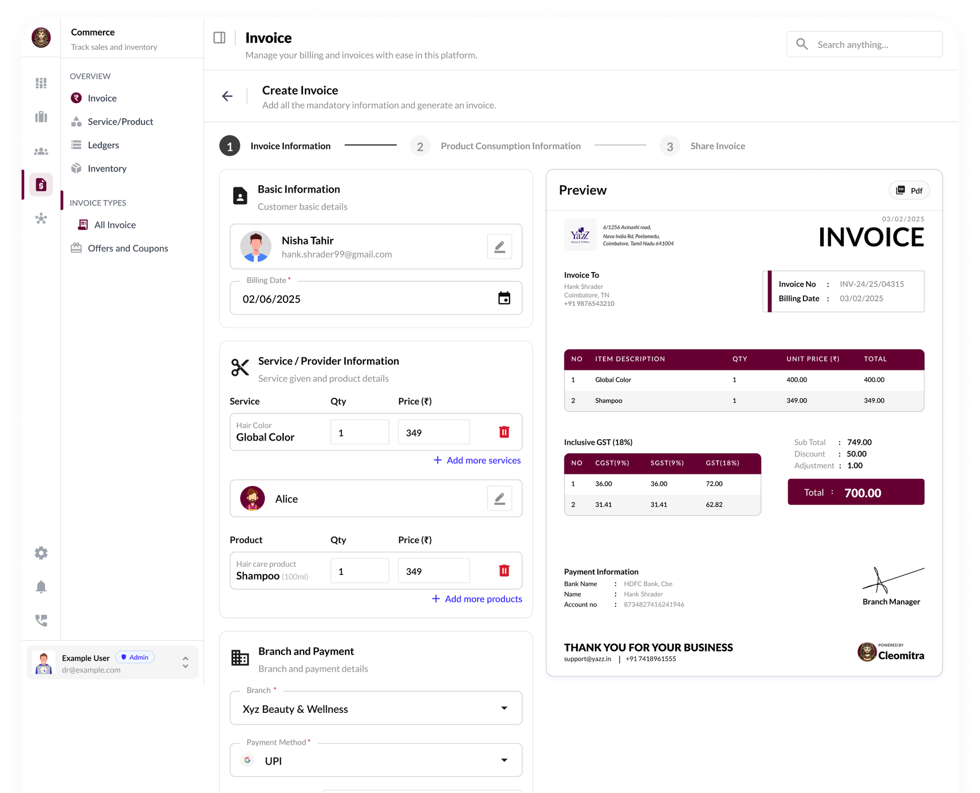 Scheduling feature: Integrated Payments & Invoices