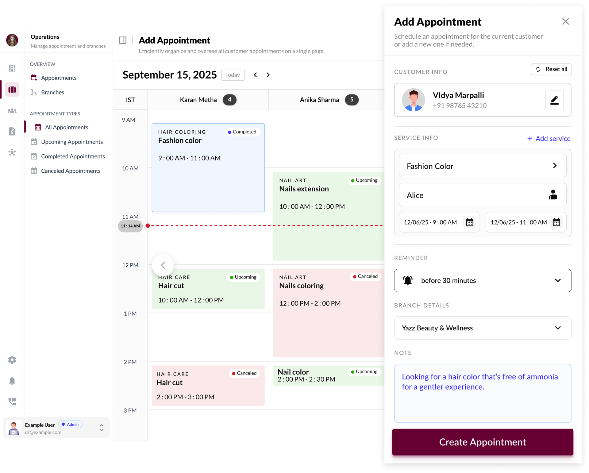 Scheduling feature: Automated Reminders